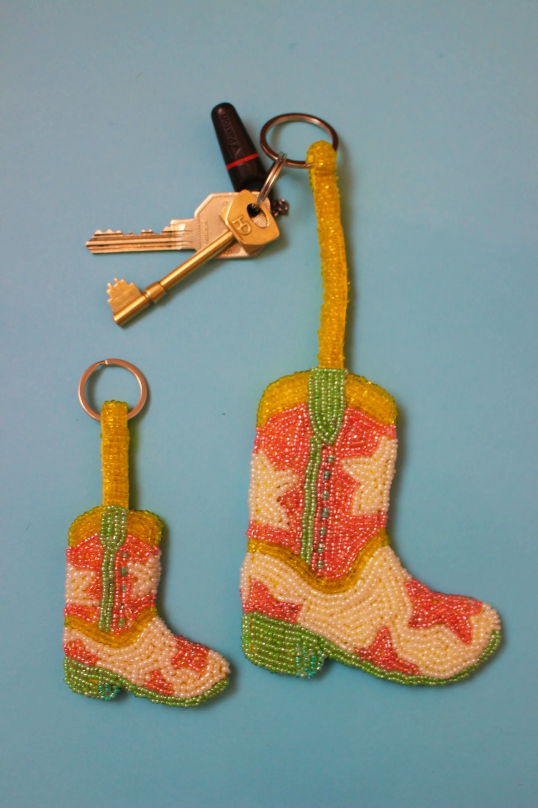 Cowboy Boot Beaded Charm Keyring - Image 2