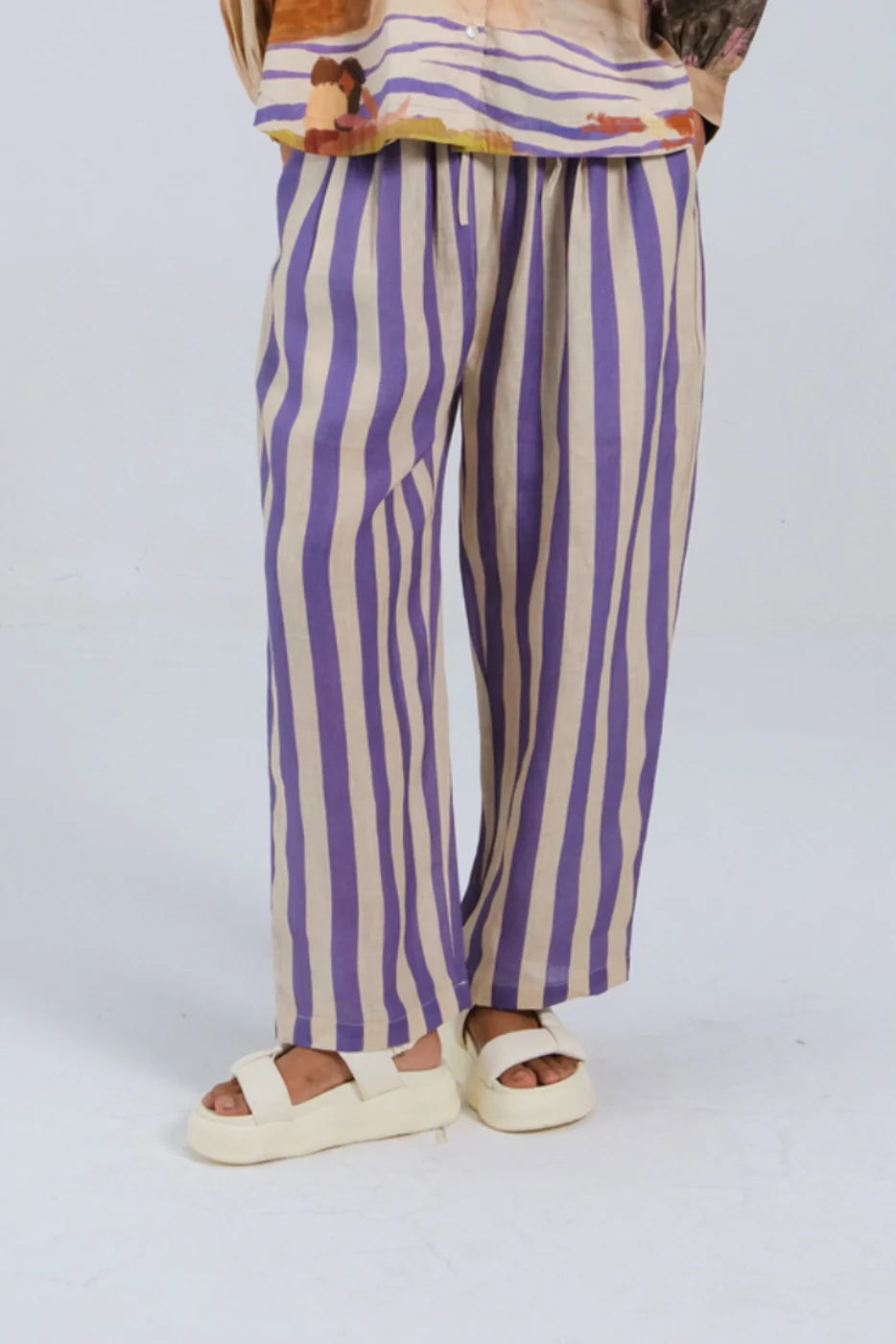 Purple Stripe Drawstring Trousers - Image 2